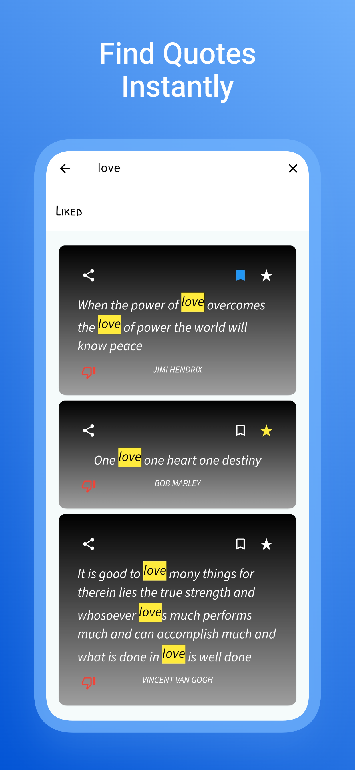 Quoter search screen with highlighted search results inside saved quotes
